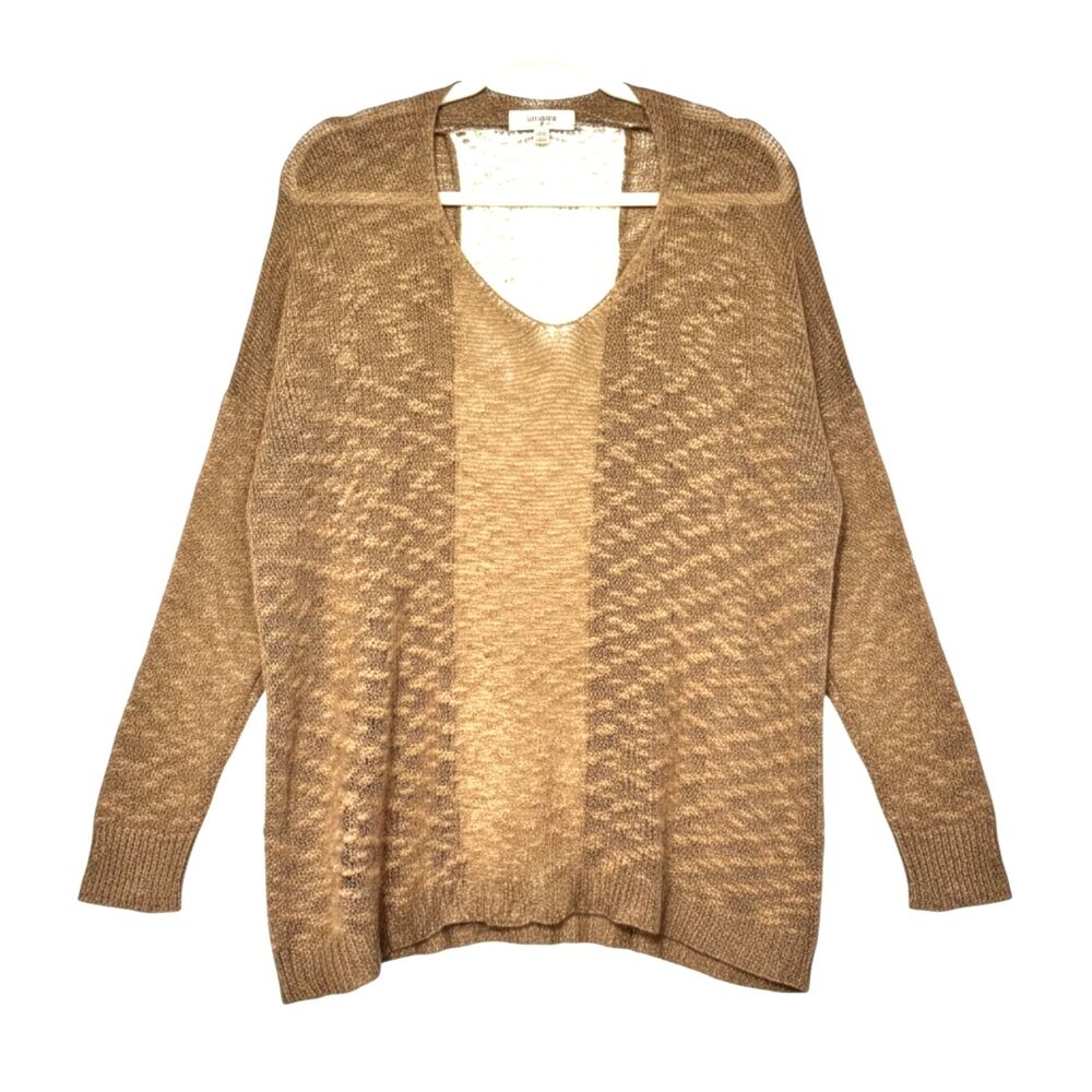 Umgee Brown Crochet Lace Back Oversized V Neck Sweater S/M - Picture 4 of 6